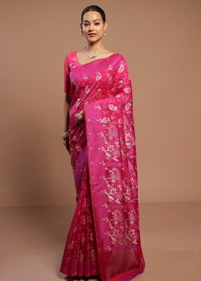 Pink Kora Silk Saree With Blouse Piece