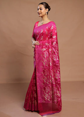 Pink Kora Silk Saree With Blouse Piece