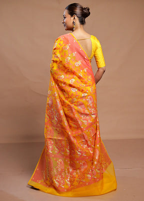 Yellow Kora Silk Saree With Blouse Piece