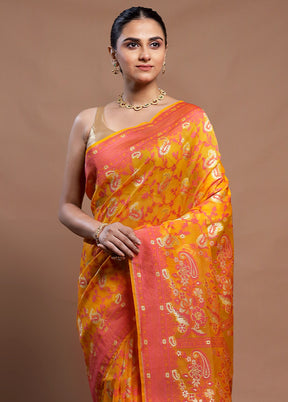 Yellow Kora Silk Saree With Blouse Piece