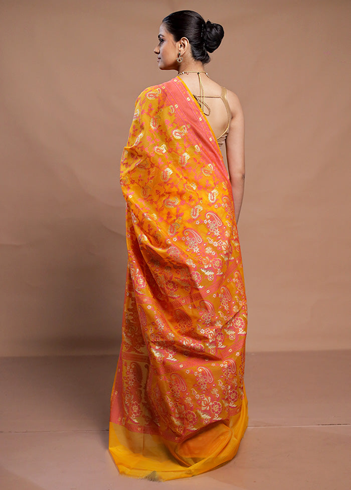 Yellow Kora Silk Saree With Blouse Piece