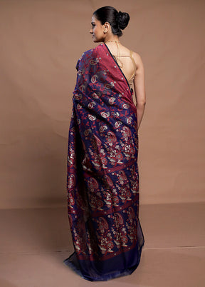 Blue Kora Silk Saree With Blouse Piece