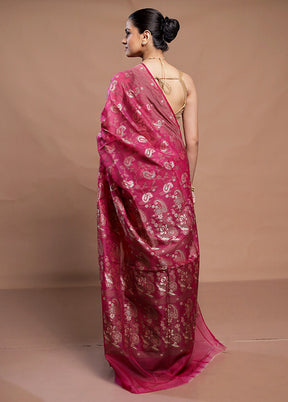 Pink Kora Silk Saree With Blouse Piece