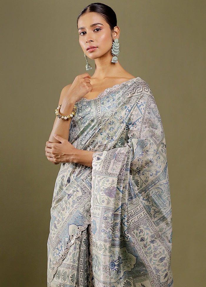 Cream Handloom Tussar Pure Silk Saree With Blouse Piece