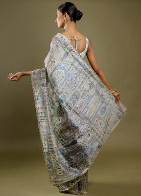 Cream Handloom Tussar Pure Silk Saree With Blouse Piece