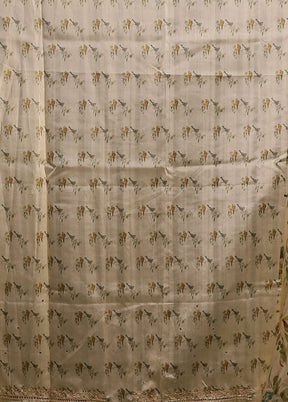 Cream Handloom Tussar Pure Silk Saree With Blouse Piece