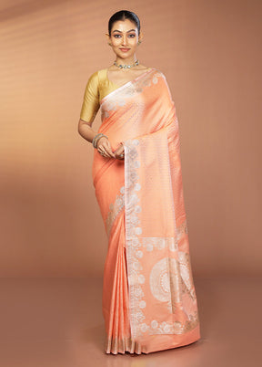 Peach Tanchoi Silk Saree With Blouse Piece