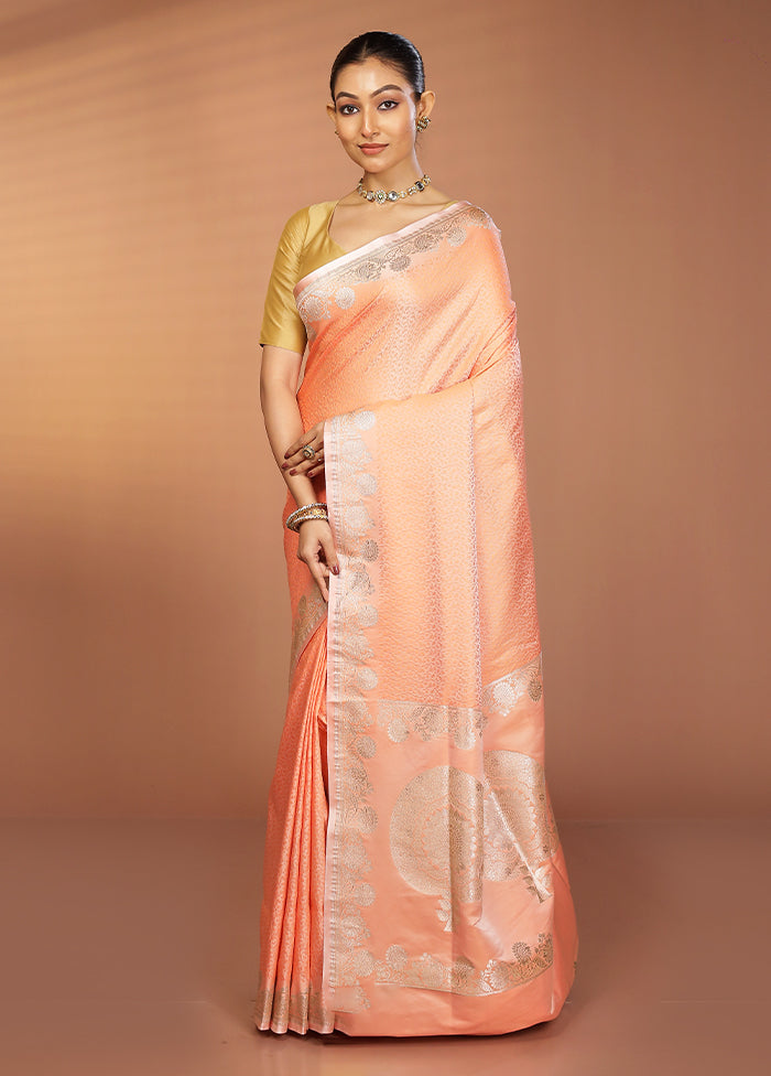 Peach Tanchoi Silk Saree With Blouse Piece