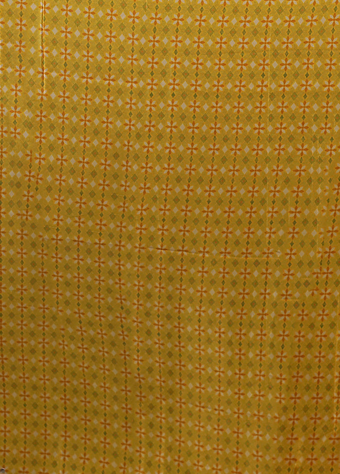 Yellow Printed Pure Silk Saree Without Blouse Piece