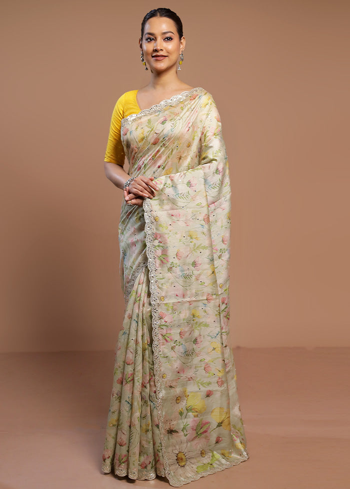 Cream Tussar Silk Saree With Blouse Piece