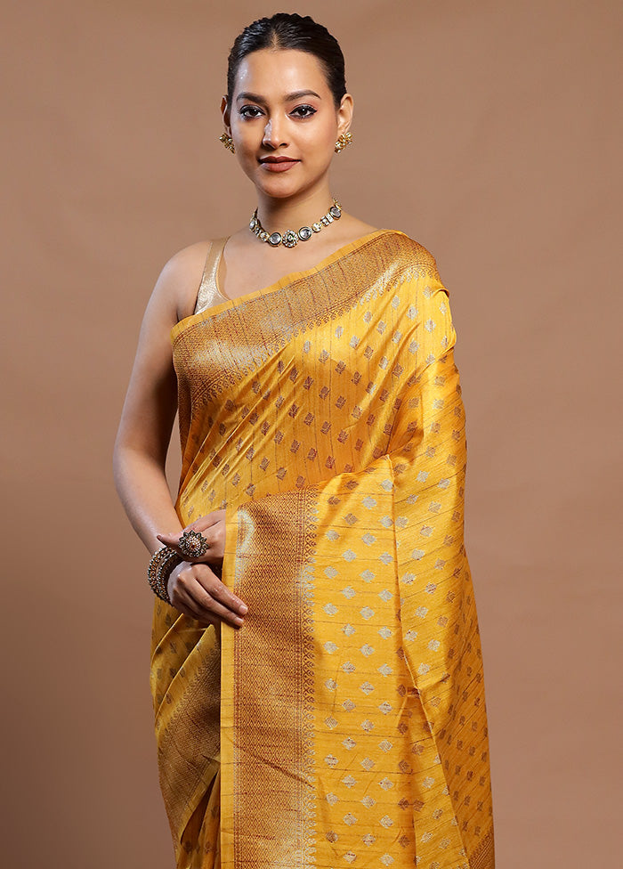 Yellow Tussar Silk Saree With Blouse Piece