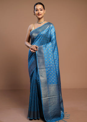 Blue Tussar Silk Saree With Blouse Piece