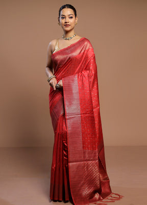 Red Tussar Silk Saree With Blouse Piece