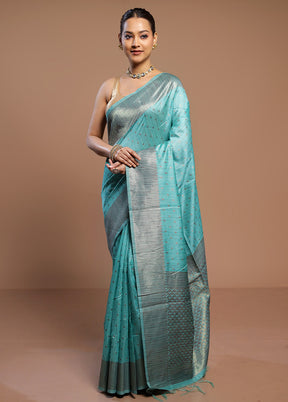 Green Tussar Silk Saree With Blouse Piece