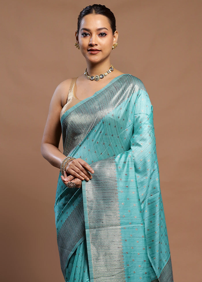 Green Tussar Silk Saree With Blouse Piece