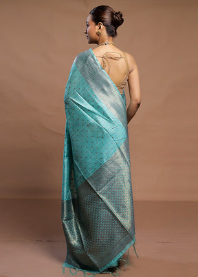 Green Tussar Silk Saree With Blouse Piece