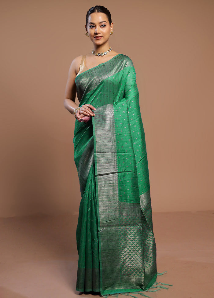 Green Tussar Silk Saree With Blouse Piece