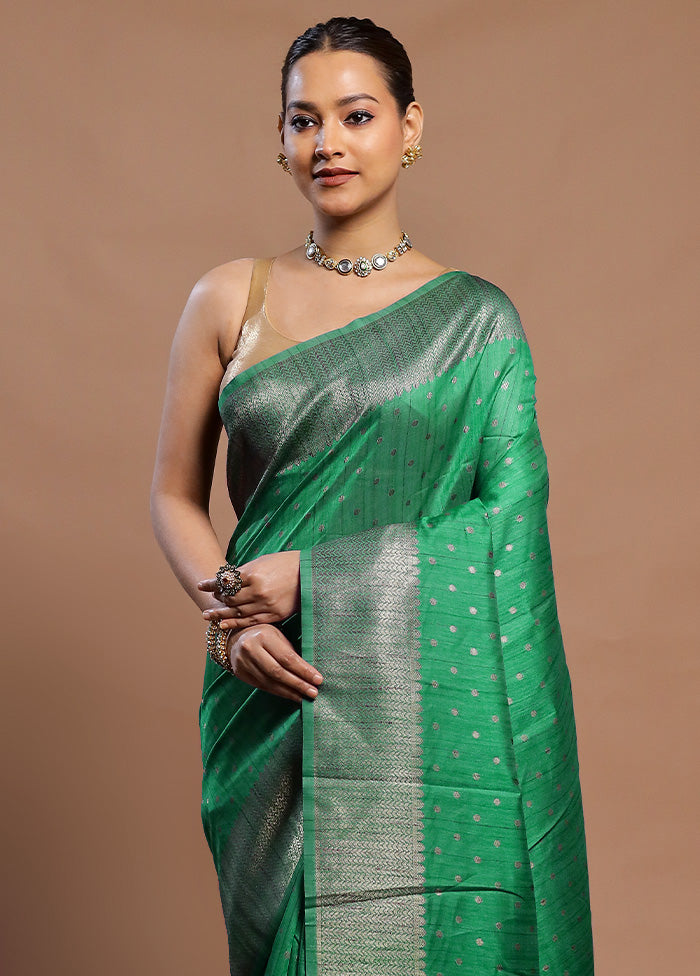 Green Tussar Silk Saree With Blouse Piece