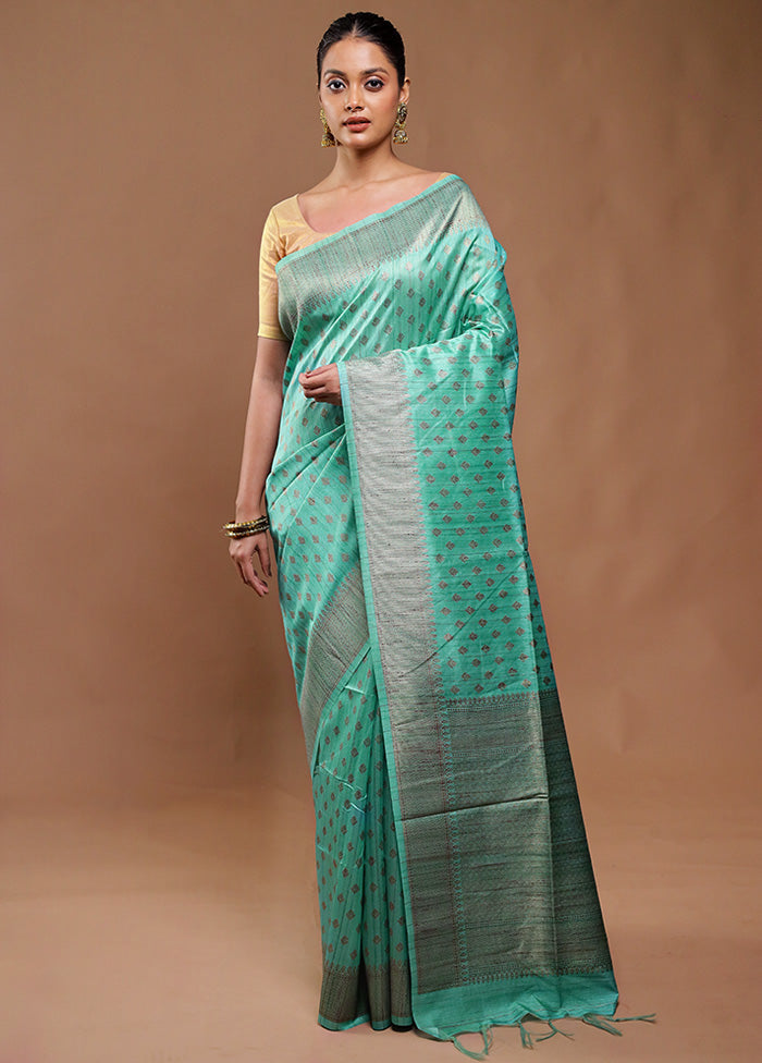 Green Tussar Silk Saree With Blouse Piece