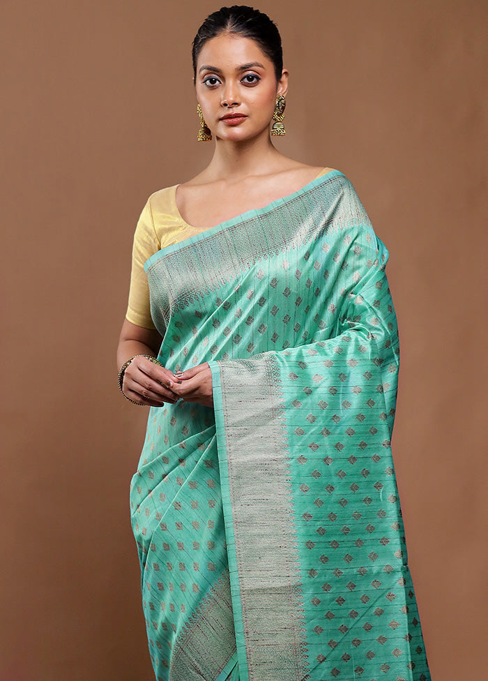 Green Tussar Silk Saree With Blouse Piece