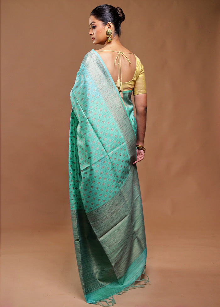 Green Tussar Silk Saree With Blouse Piece