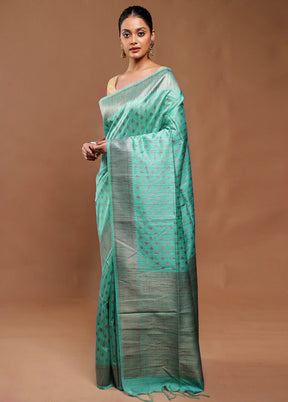 Green Tussar Silk Saree With Blouse Piece
