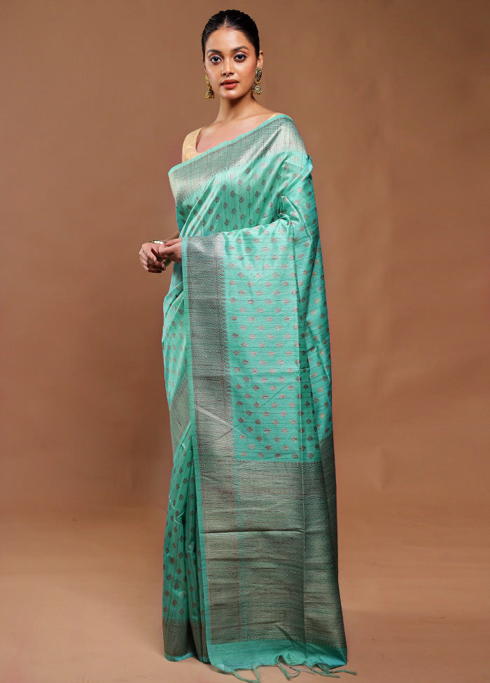 Green Tussar Silk Saree With Blouse Piece