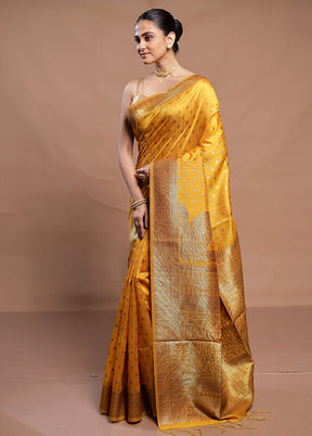 Yellow Tussar Silk Saree With Blouse Piece