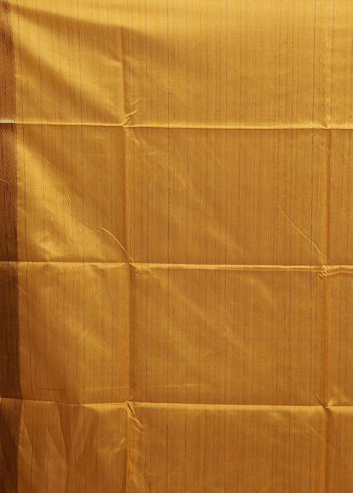 Yellow Tussar Silk Saree With Blouse Piece