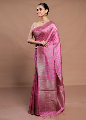 Pink Tussar Silk Saree With Blouse Piece