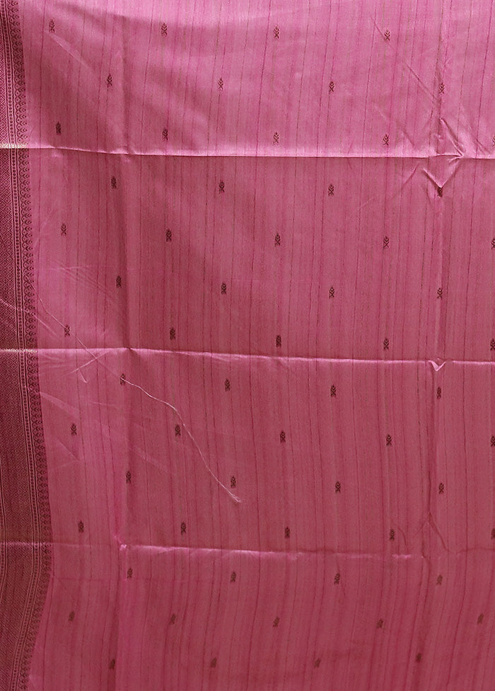 Pink Tussar Silk Saree With Blouse Piece