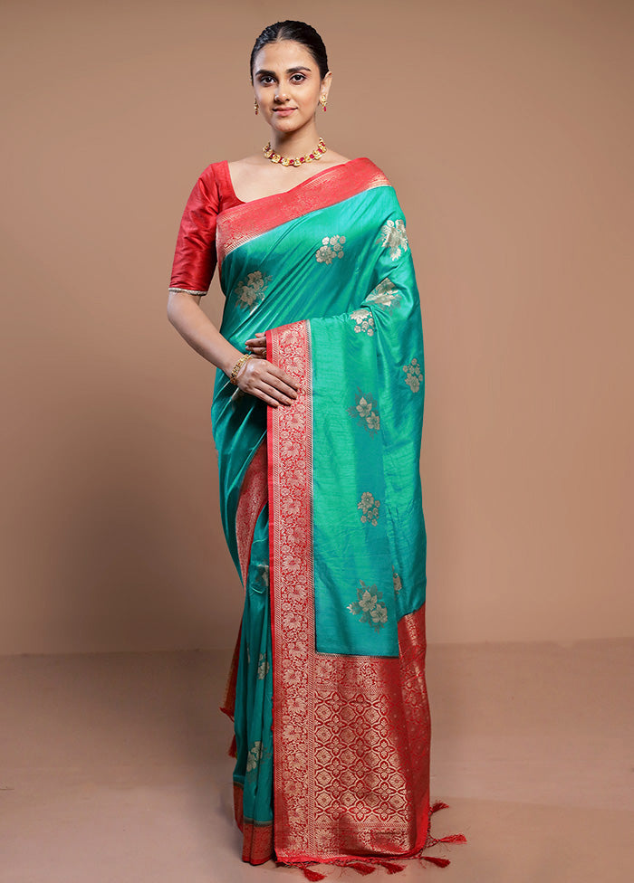 Green Dupion Silk Saree With Blouse Piece