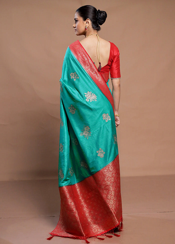 Green Dupion Silk Saree With Blouse Piece