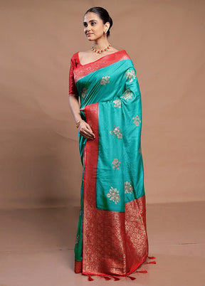 Green Dupion Silk Saree With Blouse Piece