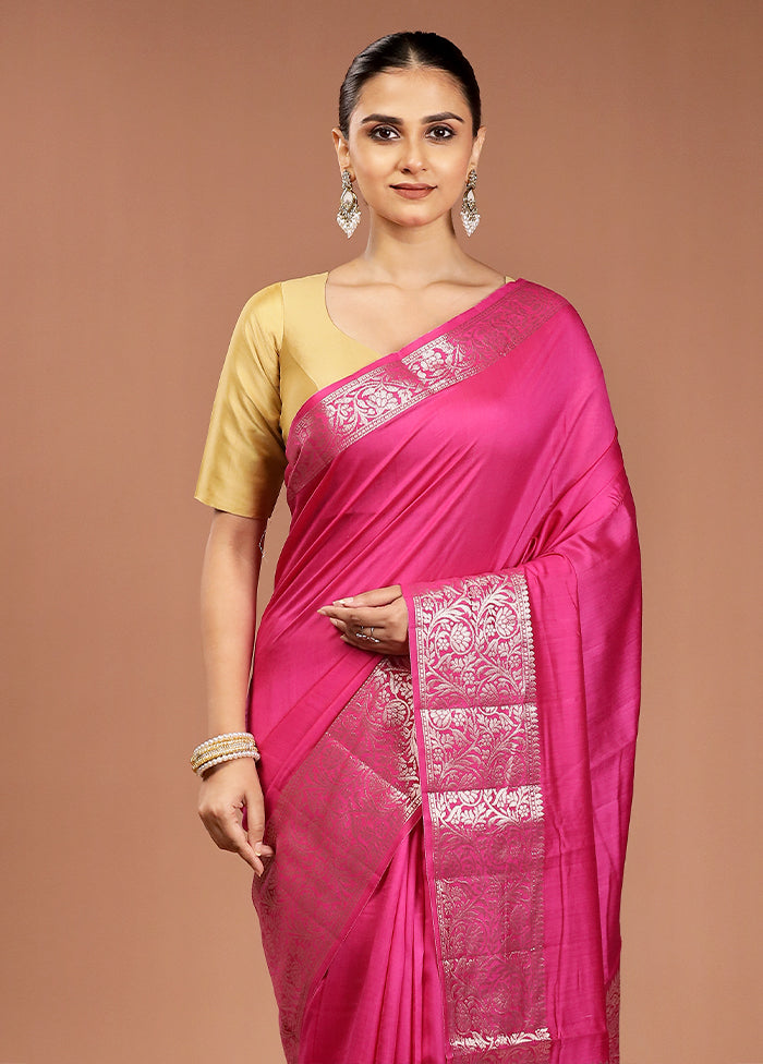 Pink Dupion Silk Saree With Blouse Piece