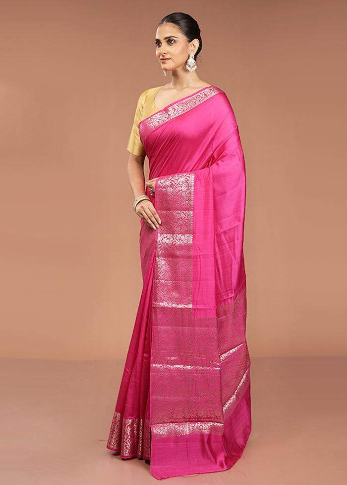 Pink Dupion Silk Saree With Blouse Piece