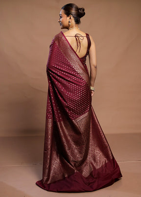 Maroon Dupion Silk Saree With Blouse Piece