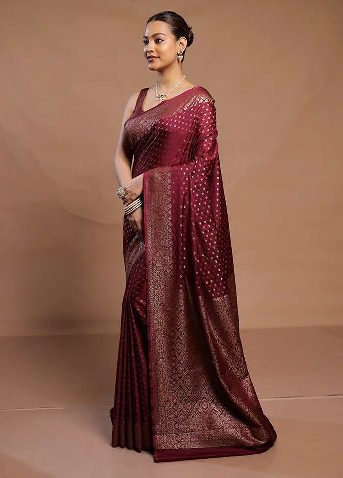 Maroon Dupion Silk Saree With Blouse Piece