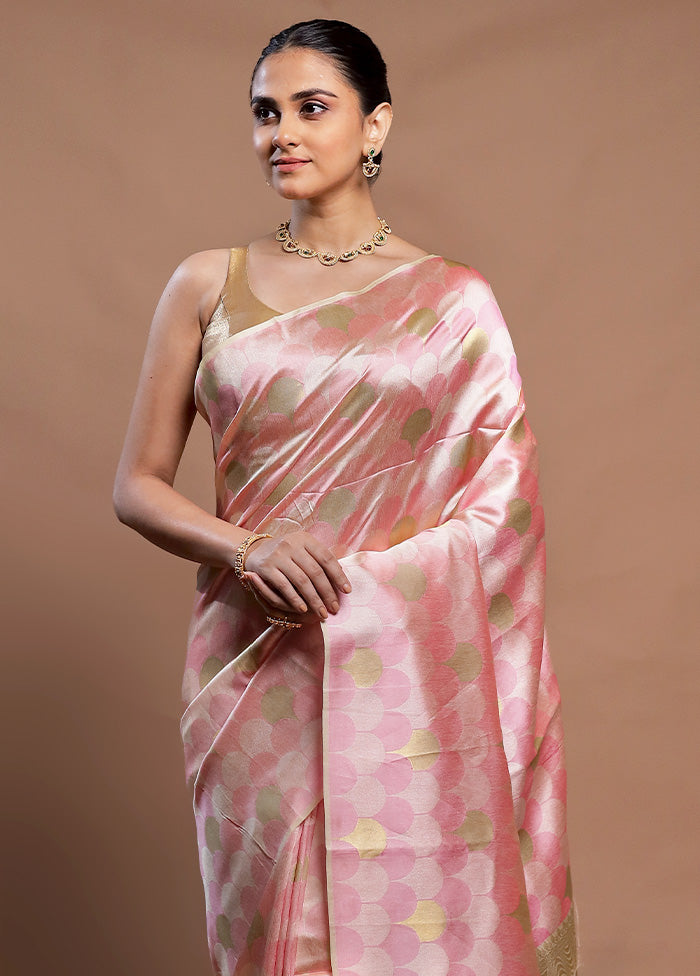 Pink Tussar Silk Saree With Blouse Piece