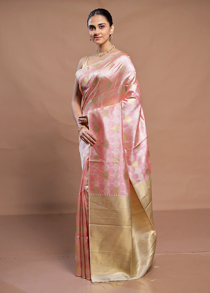 Pink Tussar Silk Saree With Blouse Piece