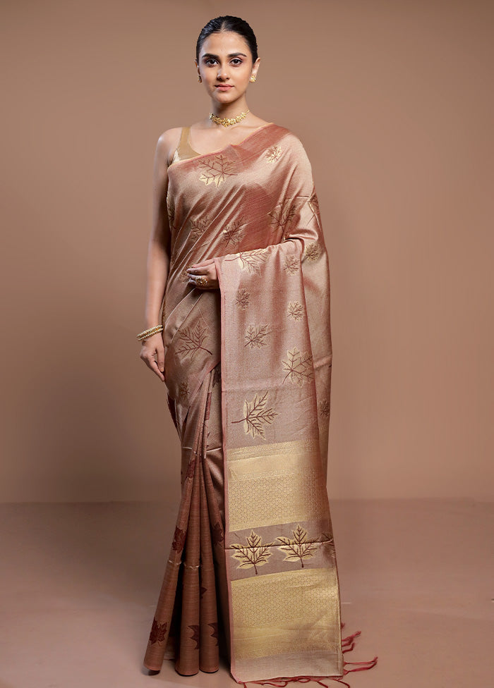 Rust Tussar Silk Saree With Blouse Piece