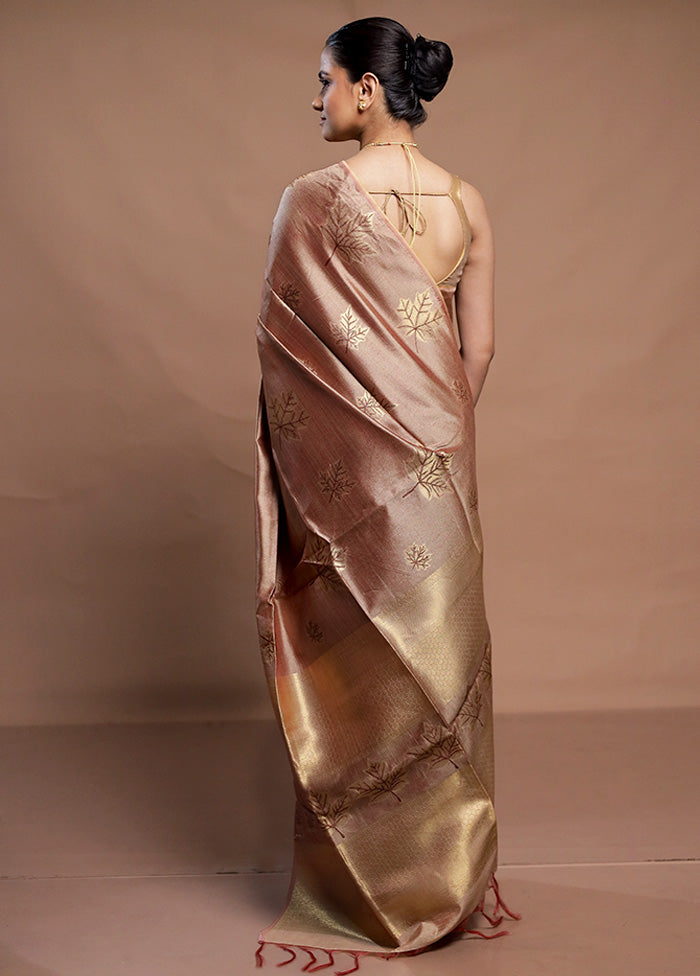 Rust Tussar Silk Saree With Blouse Piece