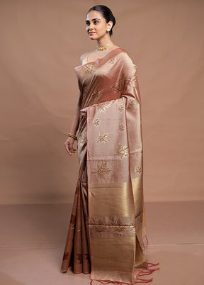 Rust Tussar Silk Saree With Blouse Piece