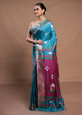 Blue Dupion Silk Saree With Blouse Piece