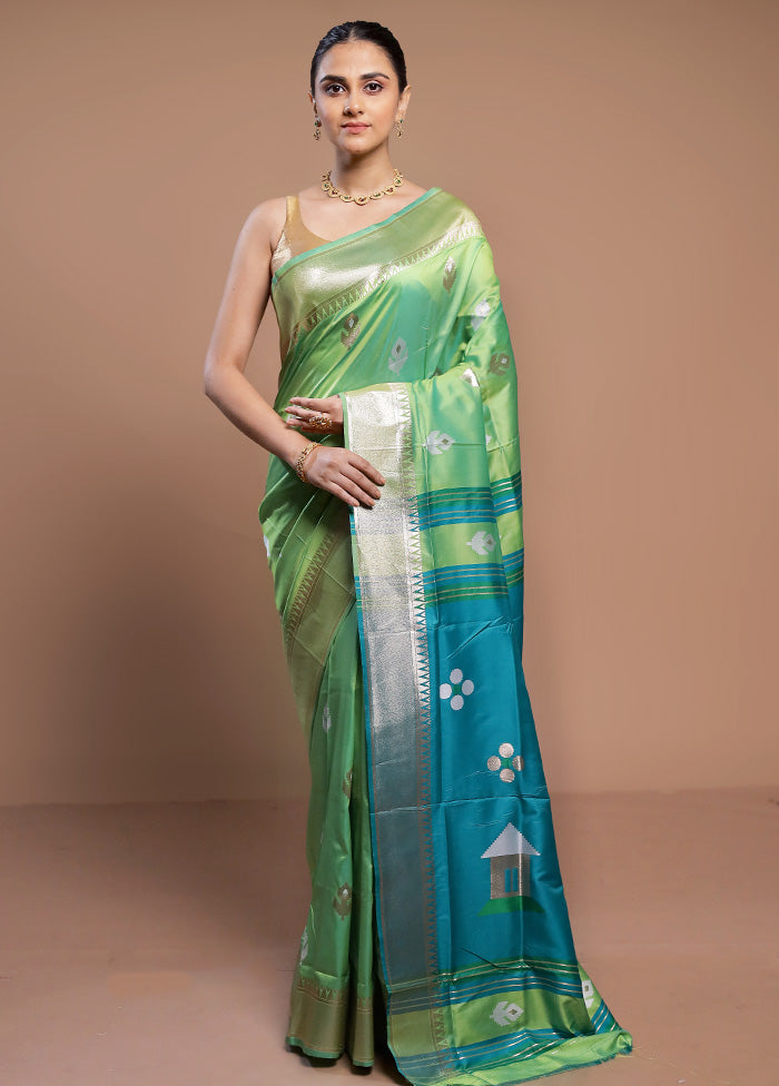 Green Dupion Silk Saree With Blouse Piece