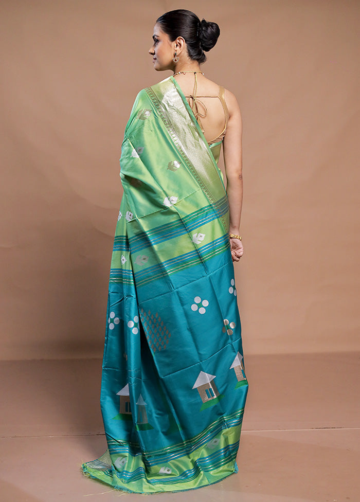 Green Dupion Silk Saree With Blouse Piece