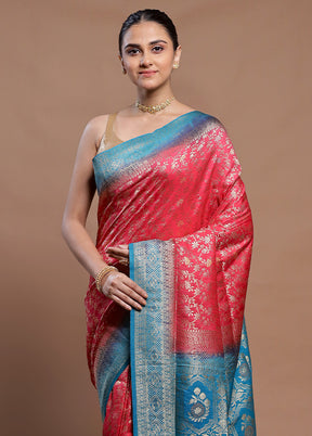 Pink Dupion Silk Saree With Blouse Piece