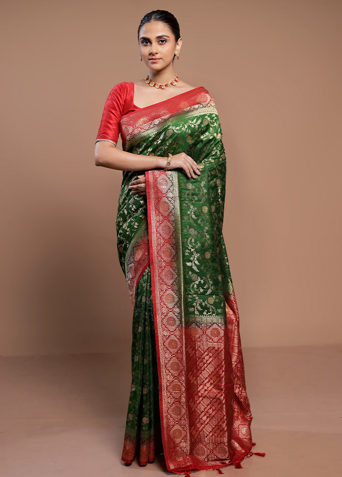 Green Dupion Silk Saree With Blouse Piece