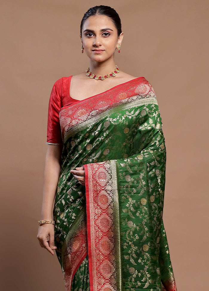 Green Dupion Silk Saree With Blouse Piece