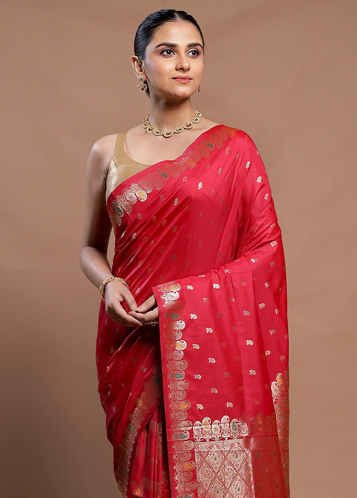 Red Dupion Silk Saree With Blouse Piece